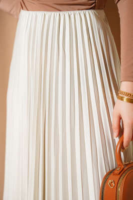 Deri Görünümlü Pileli Etek Taş - Etek