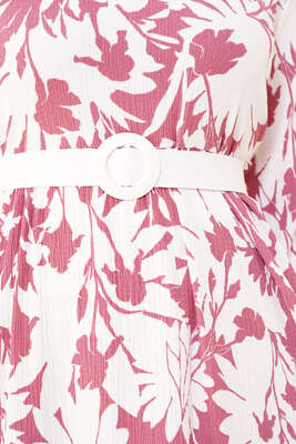 Deri Kemerli Bürümcük Elbise Gül Kurusu - Tesettür Elbise