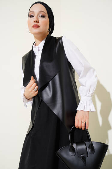 Deri Kısa Yelek Siyah - Yelek