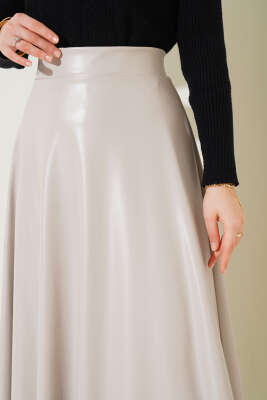 Deri Kloş Etek Bej - Uzun Etek