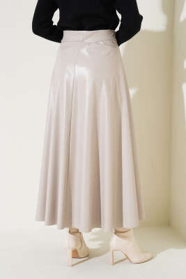 Deri Kloş Etek Bej - Uzun Etek