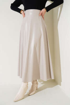 Deri Kloş Etek Bej - Uzun Etek