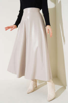 Deri Kloş Etek Bej - Uzun Etek