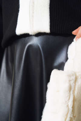 Deri Kloş Etek Siyah - Uzun Etek