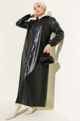  Deri Kol Lastikli Trençkot Siyah - HBS