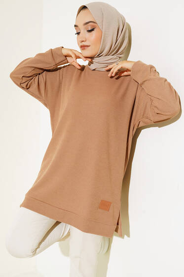 Deri Logo Armalı Camel - Tunik