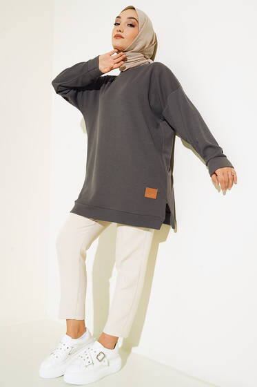 Deri Logo Armalı Füme - Tunik