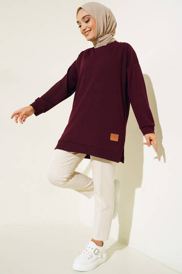 Deri Logo Armalı Mürdüm - Tunik