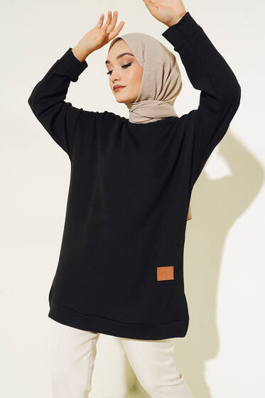 Deri Logo Armalı Siyah - Tunik