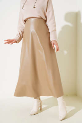 Deri Mevlana Etek Bej - Uzun Etek