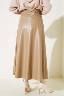 Deri Mevlana Etek Bej - Uzun Etek