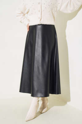 Deri Mevlana Etek Siyah - Uzun Etek