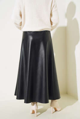 Deri Mevlana Etek Siyah - Uzun Etek