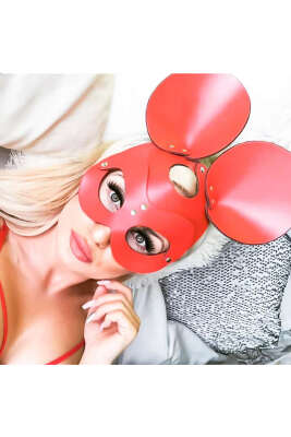 Deri Mickey Maske Kırmızı - Fantezi Aksesuar