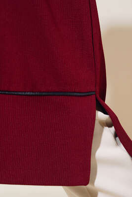 Deri Şeritli Basic Uzun Tunik Bordo - Tunik