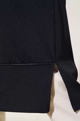 Deri Şeritli Basic Uzun Tunik Siyah - Thumbnail