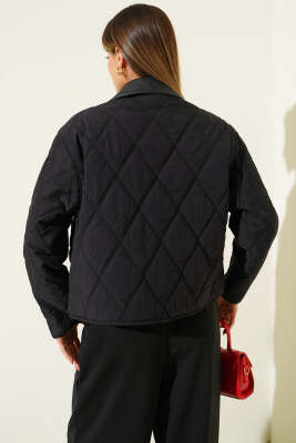 Deri Yaka Kapitone Kısa Mont Siyah - Kadın Giyim Modelleri