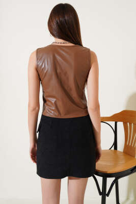 	 Deri Yelek Taba - Kadın Giyim Modelleri