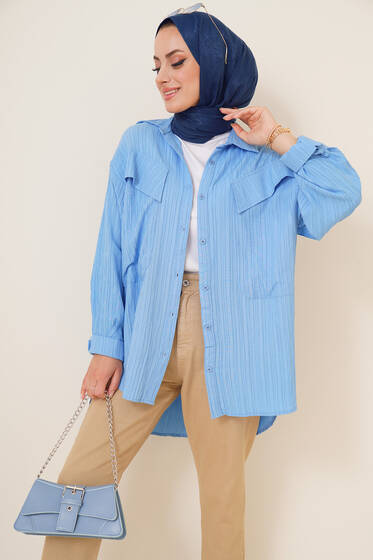 Derin Cepli Bürümcük Gömlek Bebe Mavi - Gömlek