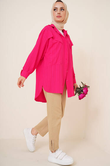 Derin Cepli Bürümcük Gömlek Fusya - Gömlek