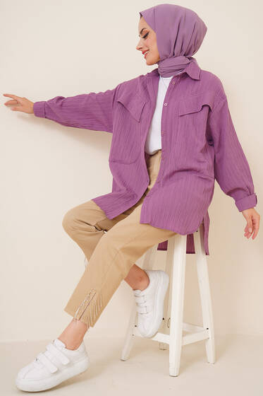 Derin Cepli Bürümcük Gömlek Magenta - Gömlek