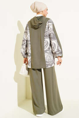 Desen Detaylı Kapüşonlu İkili Takım Haki - İkili Takım