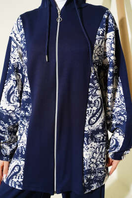 Desen Detaylı Kapüşonlu İkili Takım Lacivert - İkili Takım