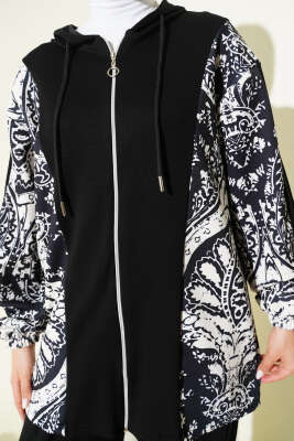 Desen Detaylı Kapüşonlu İkili Takım Siyah - İkili Takım