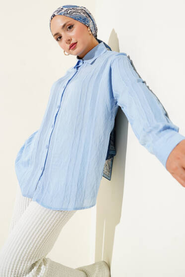 Desen Detaylı Salaş Gömlek Bebe Mavi - Yılın Fırsatı 