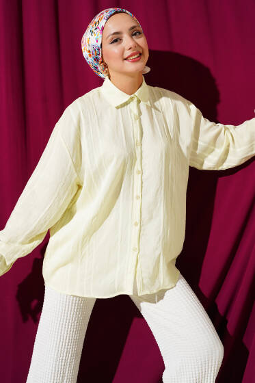 Desen Detaylı Salaş Gömlek Sarı - Yılın Fırsatı 