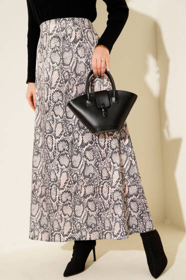 Desen Detaylı Saten Etek Bej - Etek