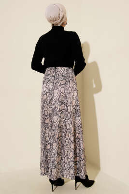 Desen Detaylı Saten Etek Bej - Etek