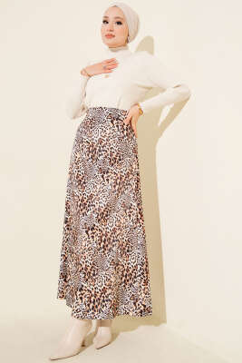Desen Detaylı Saten Etek Leopar - Etek