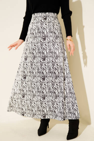 Desen Detaylı Saten Etek Zebra - Etek