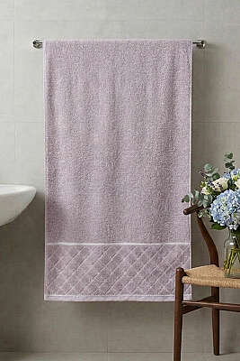 Desen Detaylı Şerit Geçişli Banyo Havlusu Lila 