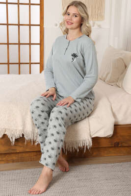 Desen Fitilli Pijama Takımı Çağla Yeşili 