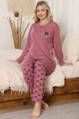 Desen Fitilli Pijama Takımı Gül Kurusu - Pijama & Gecelik