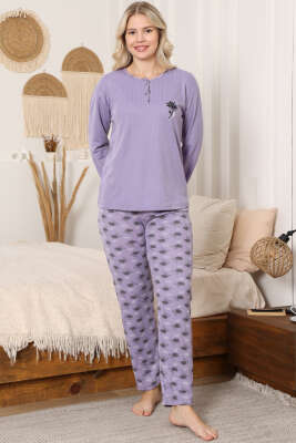 Desen Fitilli Pijama Takımı Lila 