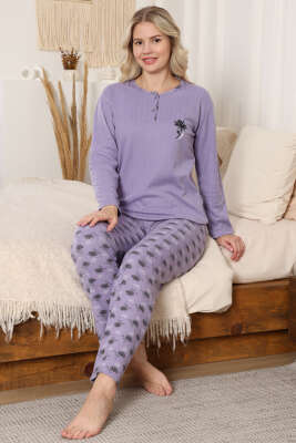 Desen Fitilli Pijama Takımı Lila - Pijama & Gecelik