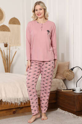 Desen Fitilli Pijama Takımı Pudra 