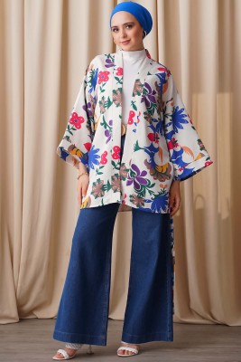 Desen Serisi Keten Kimono Saks - Kimono