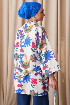 Desen Serisi Keten Kimono Saks - Kimono