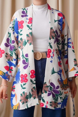 Desen Serisi Keten Kimono Saks - Kimono