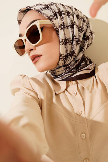 Desenli Acı Kahve Serisi Eşarp Asorti 10 - Başörtüsü