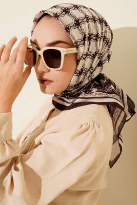 Desenli Acı Kahve Serisi Eşarp Asorti 10 - Başörtüsü