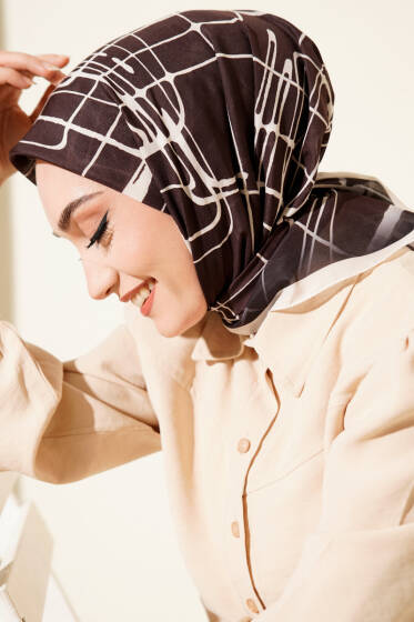 Desenli Acı Kahve Serisi Eşarp Asorti 12 - Başörtüsü