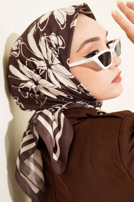 Desenli Acı Kahve Serisi Eşarp Asorti 3 - ASSE BONE