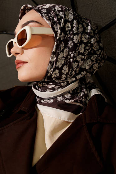 Desenli Acı Kahve Serisi Eşarp Asorti 6 - Başörtüsü