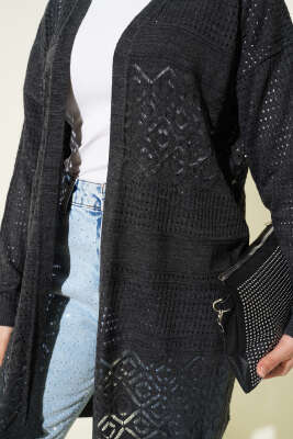 Desenli Ajurlu Basic Triko Hırka Antrasit - Hırka