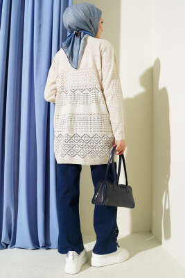 Desenli Ajurlu Basic Triko Hırka Bej - Yılın Fırsatı